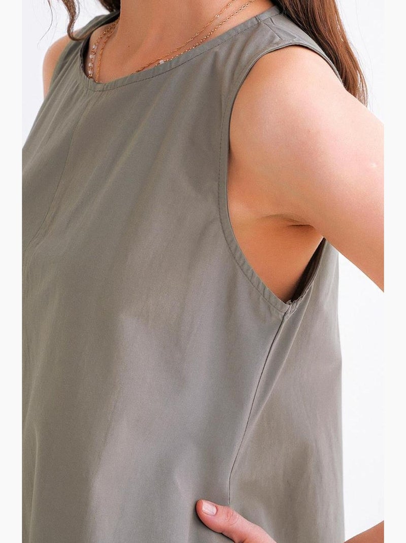 Vestido maxi em popelina com bolsos mixray Cáqui - Kiabi