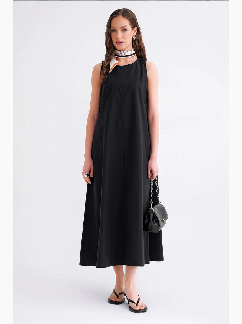 Vestido maxi em popelina com bolsos mixray Preto - Kiabi