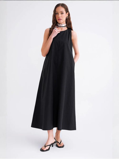 Vestido maxi em popelina com bolsos mixray - Kiabi Vestido maxi em popelina com bolsos mixray - Kiabi