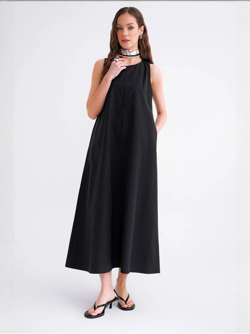 Vestido maxi em popelina com bolsos mixray Preto - Kiabi