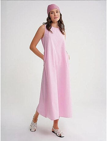Vestido maxi em popelina com bolsos mixray