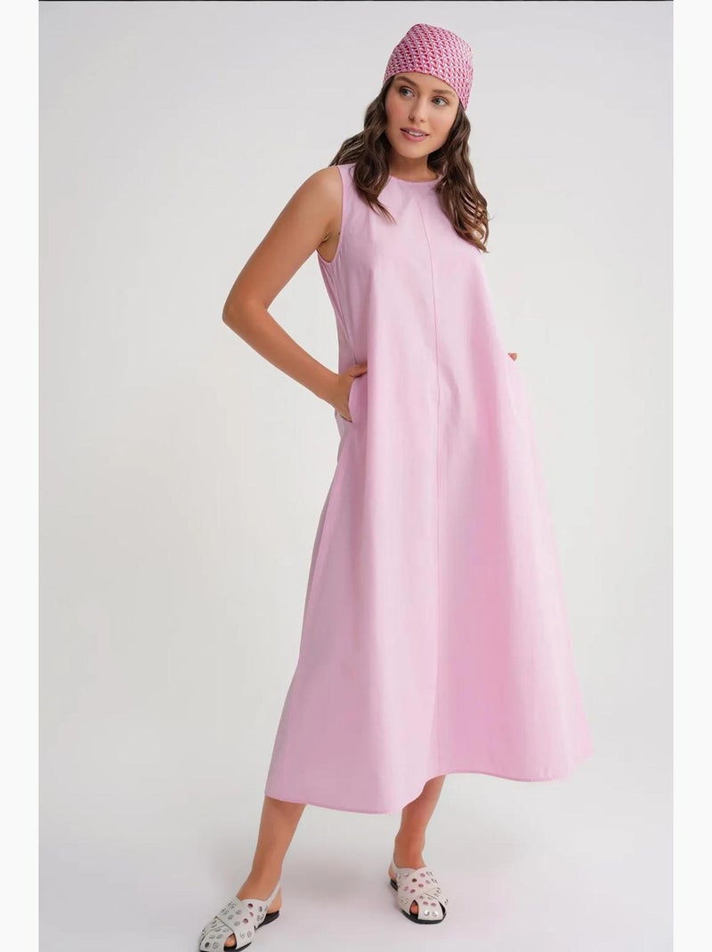 Vestido maxi em popelina com bolsos mixray Rosa-pálido - Kiabi