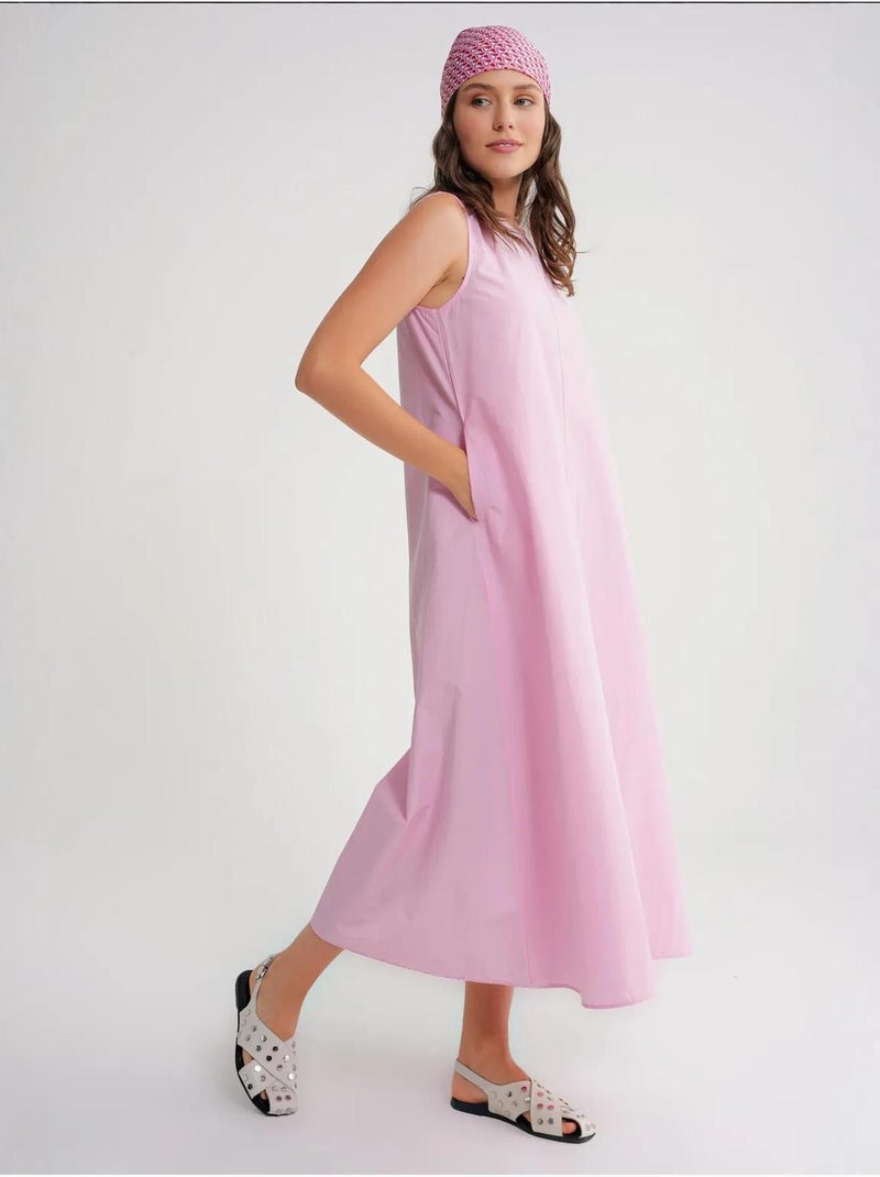 Vestido maxi em popelina com bolsos mixray Rosa-pálido - Kiabi
