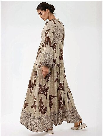 Vestido maxi em viscose estampada com manga comprida hiccup