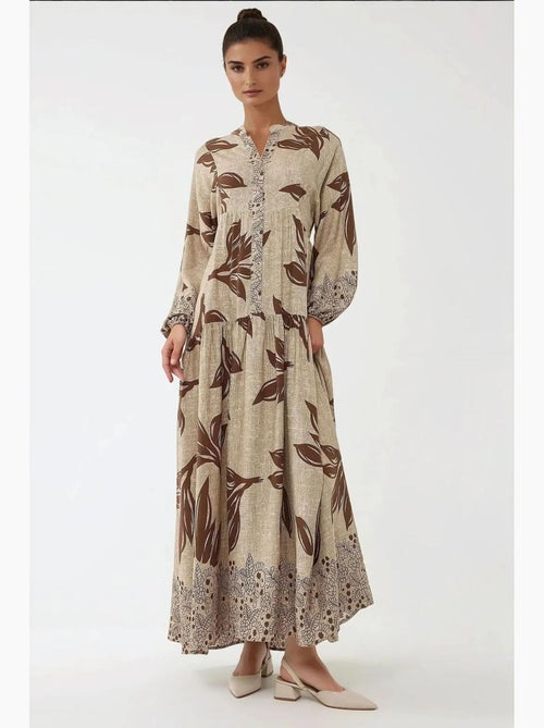Vestido maxi em viscose estampada com manga comprida hiccup - Kiabi