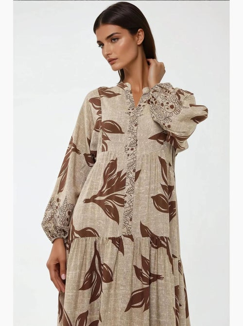 Vestido maxi em viscose estampada com manga comprida hiccup - Kiabi