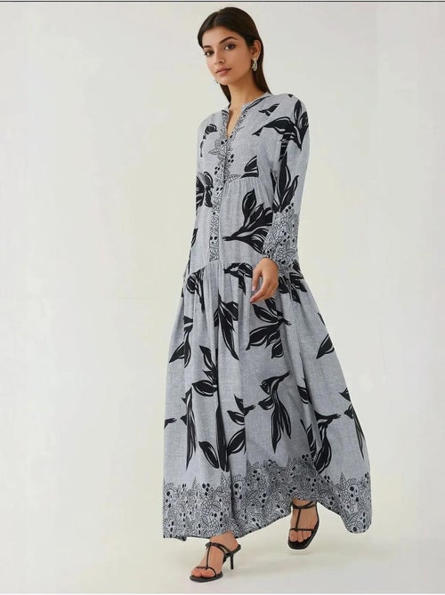 Vestido maxi em viscose estampada com manga comprida hiccup - Kiabi Vestido maxi em viscose estampada com manga comprida hiccup - Kiabi
