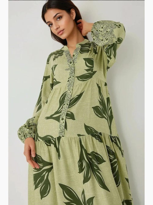 Vestido maxi em viscose estampada com manga comprida hiccup - Kiabi
