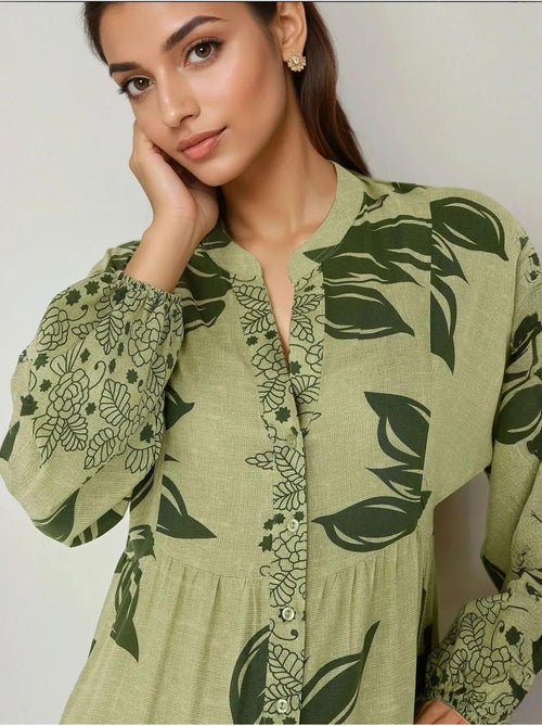 Vestido maxi em viscose estampada com manga comprida hiccup - Kiabi