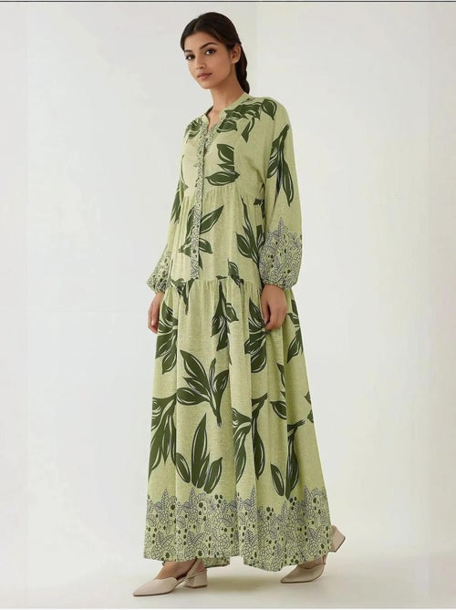 Vestido maxi em viscose estampada com manga comprida hiccup - Kiabi