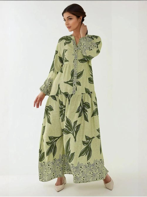 Vestido maxi em viscose estampada com manga comprida hiccup - Kiabi