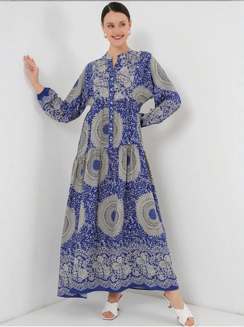 Vestido maxi estampado com decote em v e fecho de botões bdart - Kiabi Vestido maxi estampado com decote em v e fecho de botões bdart - Kiabi