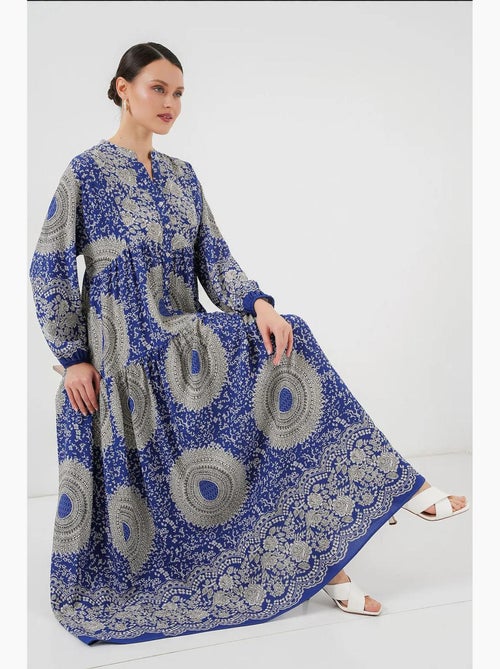 Vestido maxi estampado com decote em v e fecho de botões bdart - Kiabi Vestido maxi estampado com decote em v e fecho de botões bdart - Kiabi