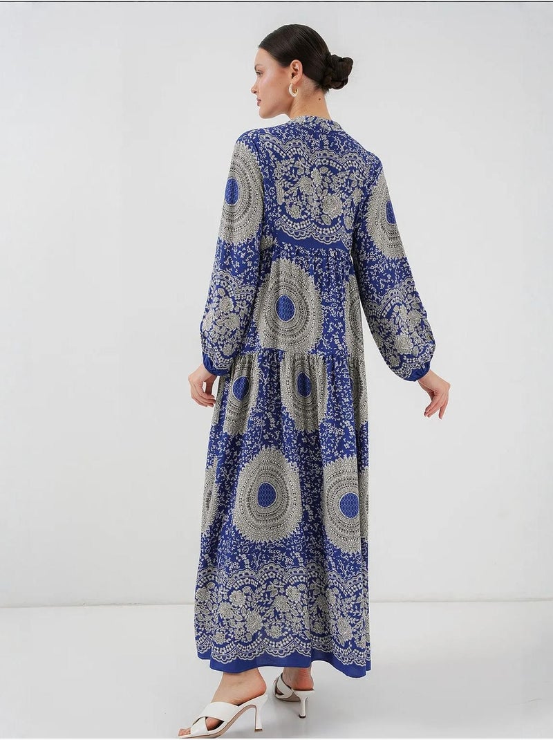 Vestido maxi estampado com decote em v e fecho de botões bdart Azul-cobalto - Kiabi