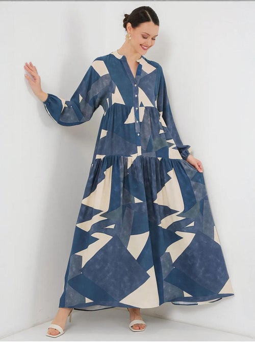 Vestido maxi estampado com decote em v e fecho de botões bdart - Kiabi Vestido maxi estampado com decote em v e fecho de botões bdart - Kiabi