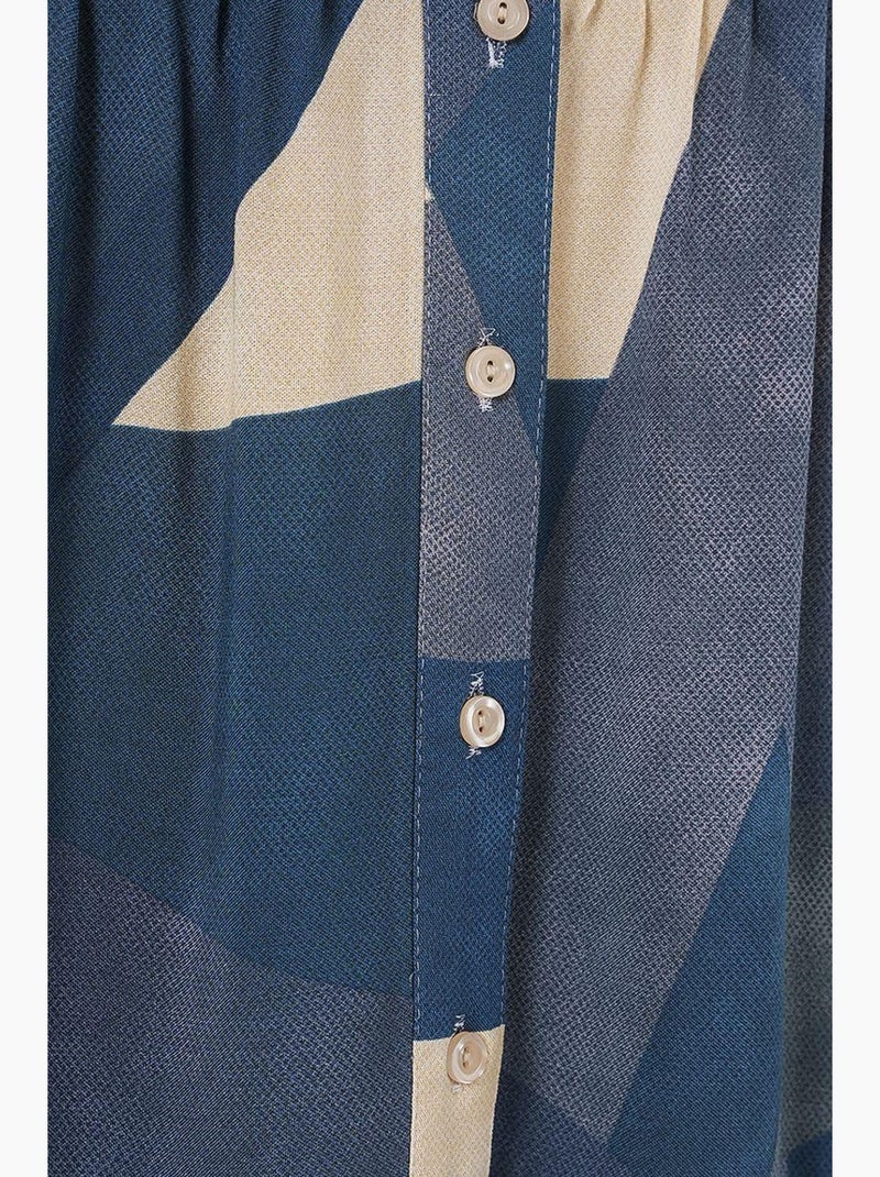 Vestido maxi estampado com decote em v e fecho de botões bdart Azul-elétrico - Kiabi