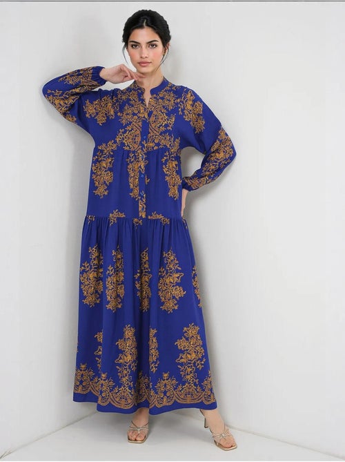 Vestido maxi estampado com decote em v e fecho de botões bdart - Kiabi Vestido maxi estampado com decote em v e fecho de botões bdart - Kiabi