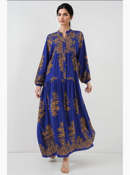 Vestido maxi estampado com decote em v e fecho de botões bdart - Kiabi Vestido maxi estampado com decote em v e fecho de botões bdart - Kiabi