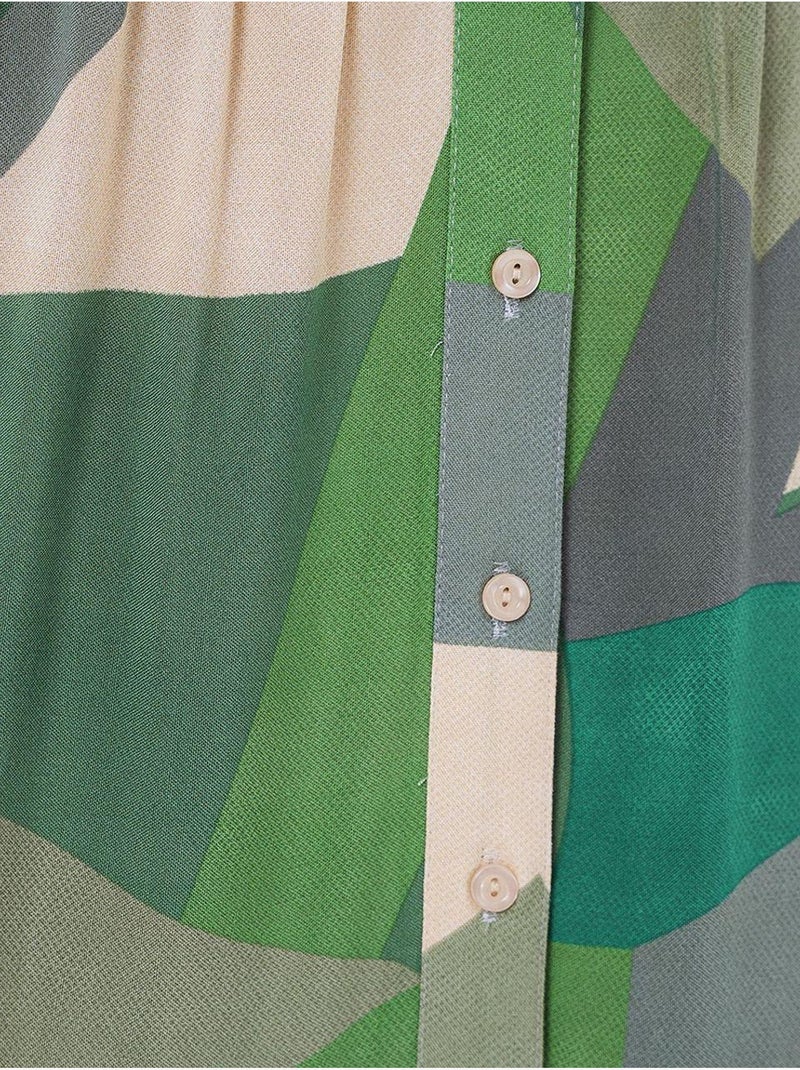 Vestido maxi estampado com decote em v e fecho de botões bdart Cáqui - Kiabi