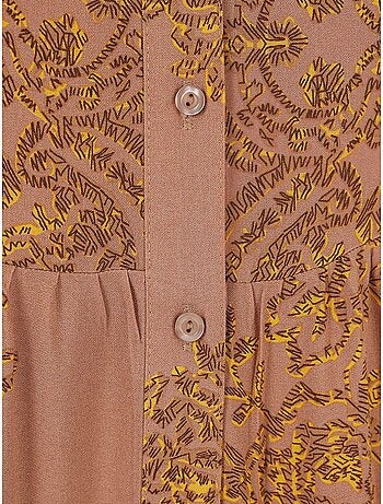 Vestido maxi estampado com decote em v e fecho de botões bdart