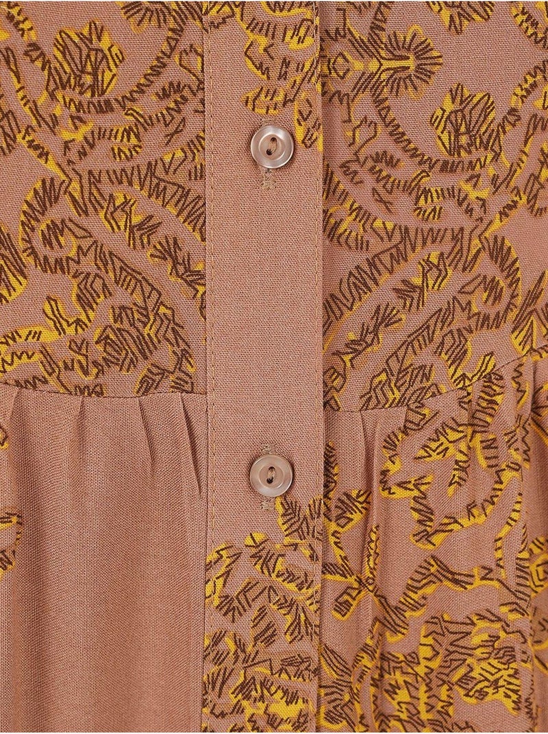 Vestido maxi estampado com decote em v e fecho de botões bdart Greige - Kiabi