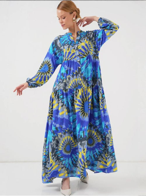 Vestido maxi estampado com decote em v e fecho de botões bdart - Kiabi Vestido maxi estampado com decote em v e fecho de botões bdart - Kiabi