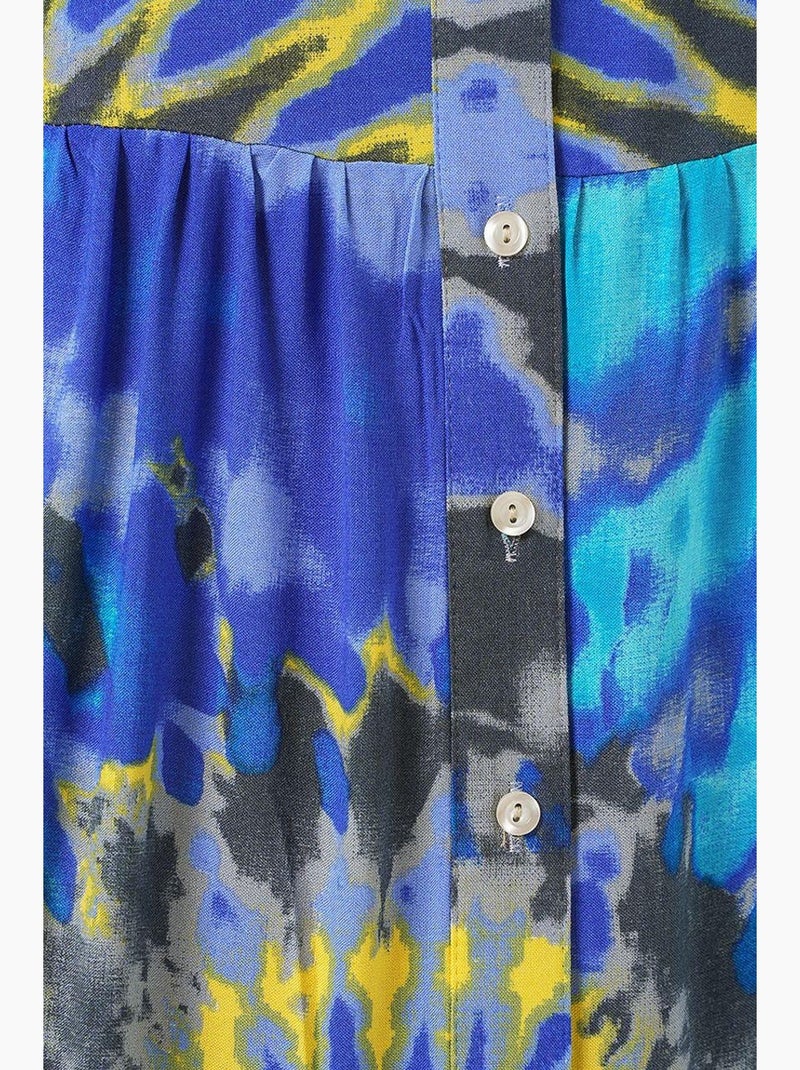 Vestido maxi estampado com decote em v e fecho de botões bdart Índigo - Kiabi