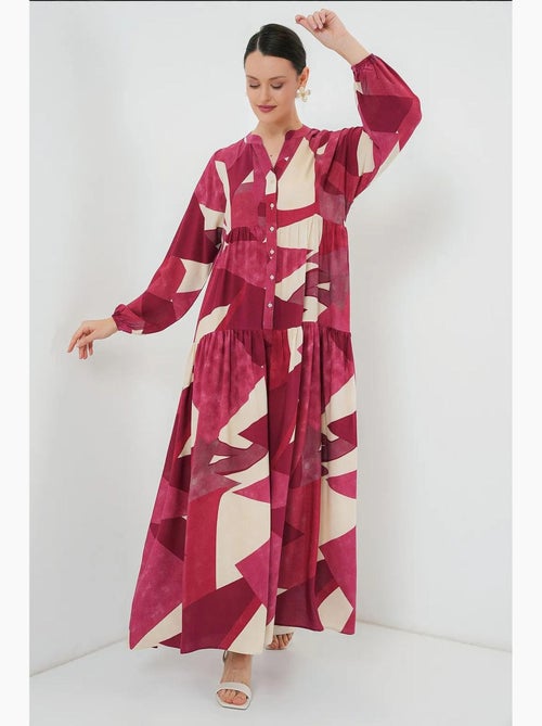 Vestido maxi estampado com decote em v e fecho de botões bdart - Kiabi Vestido maxi estampado com decote em v e fecho de botões bdart - Kiabi