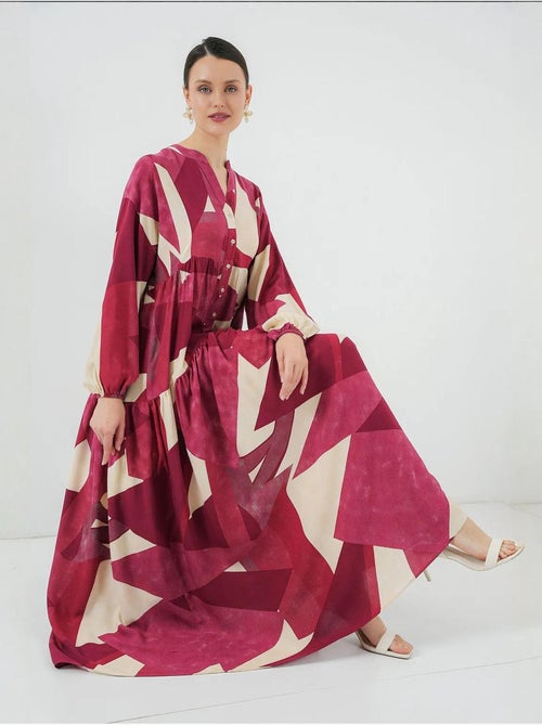 Vestido maxi estampado com decote em v e fecho de botões bdart - Kiabi Vestido maxi estampado com decote em v e fecho de botões bdart - Kiabi