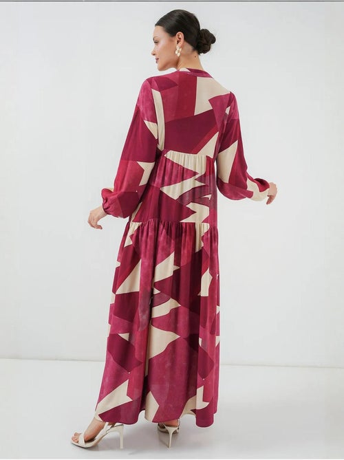 Vestido maxi estampado com decote em v e fecho de botões bdart - Kiabi Vestido maxi estampado com decote em v e fecho de botões bdart - Kiabi