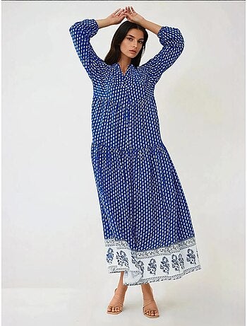 Vestido maxi estampado com decote em v hiccup