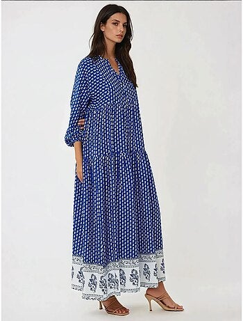 Vestido maxi estampado com decote em v hiccup