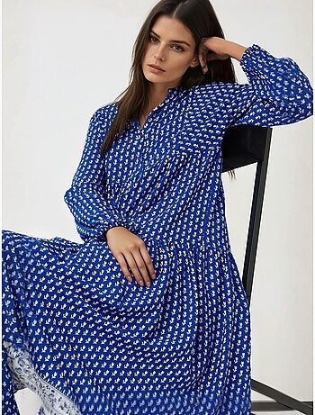 Vestido maxi estampado com decote em v hiccup