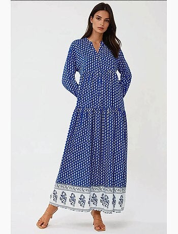 Vestido maxi estampado com decote em v hiccup