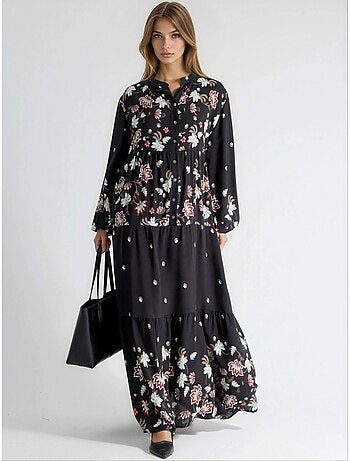 Vestido maxi estampado com decote em v hiccup