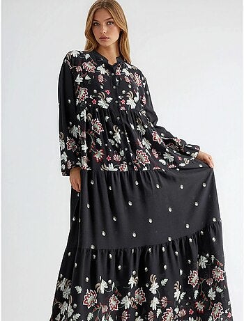 Vestido maxi estampado com decote em v hiccup
