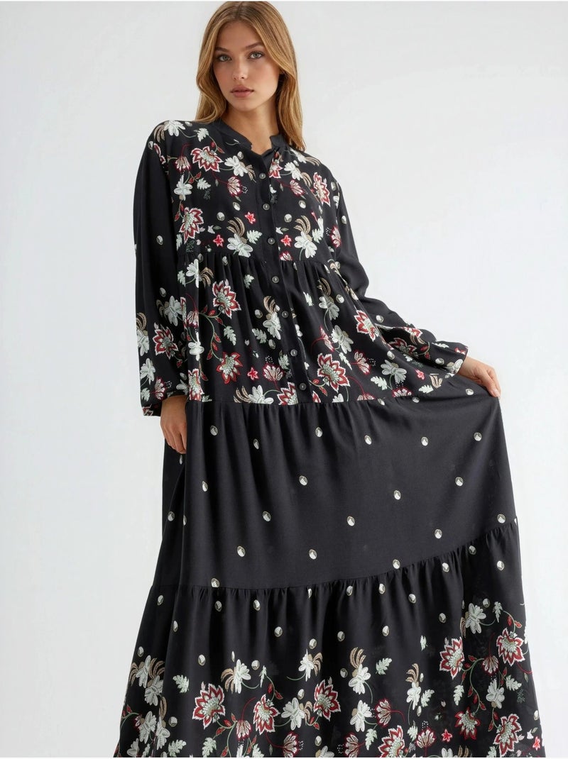Vestido maxi estampado com decote em v hiccup Preto - Kiabi