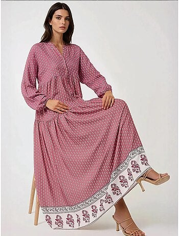 Vestido maxi estampado com decote em v hiccup