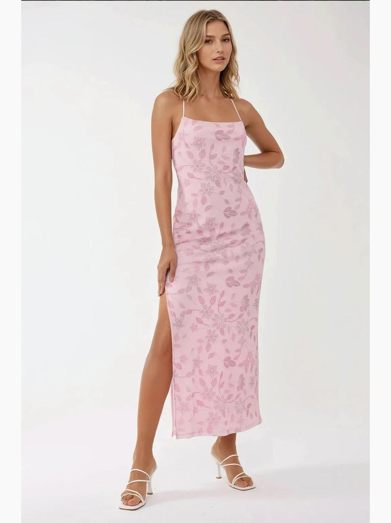 Vestido maxi estampado com decote quadrado hiccup Rosa-claro - Kiabi