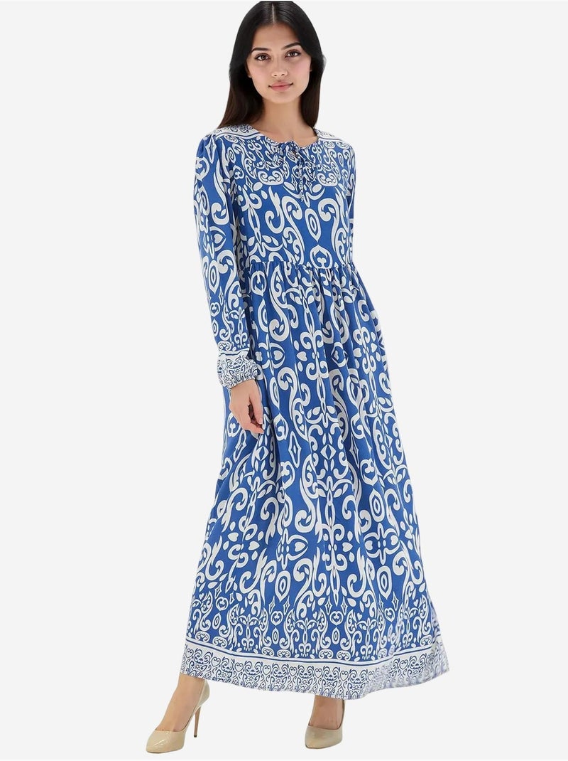 Vestido maxi estampado com detalhe de atar bdart Azul-cobalto - Kiabi