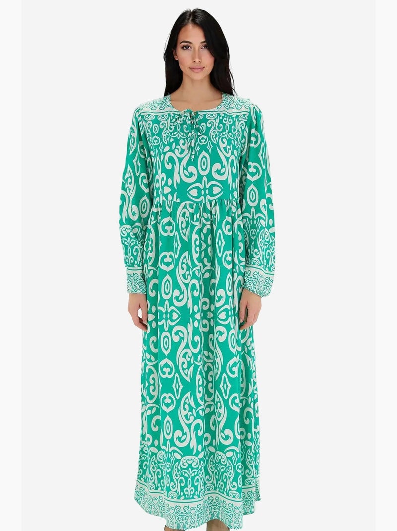 Vestido maxi estampado com detalhe de atar bdart Azul-petróleo - Kiabi
