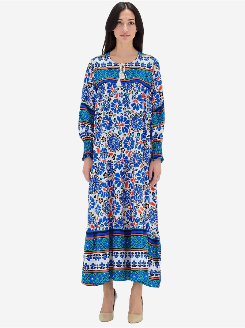 Vestido maxi estampado com detalhe de atar bdart Azul-safira - Kiabi