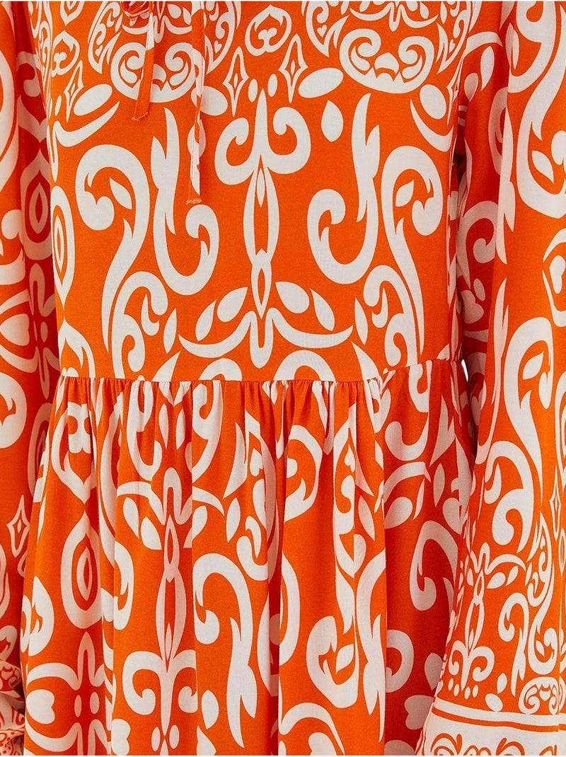 Vestido maxi estampado com detalhe de atar bdart Laranja - Kiabi