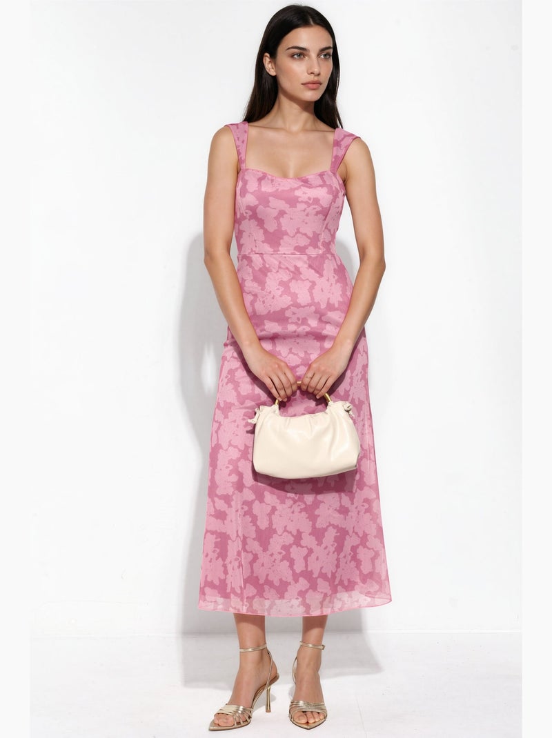 Vestido maxi estampado com gola em coração hiccup Rosa doce - Kiabi