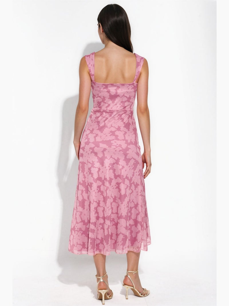 Vestido maxi estampado com gola em coração hiccup Rosa doce - Kiabi