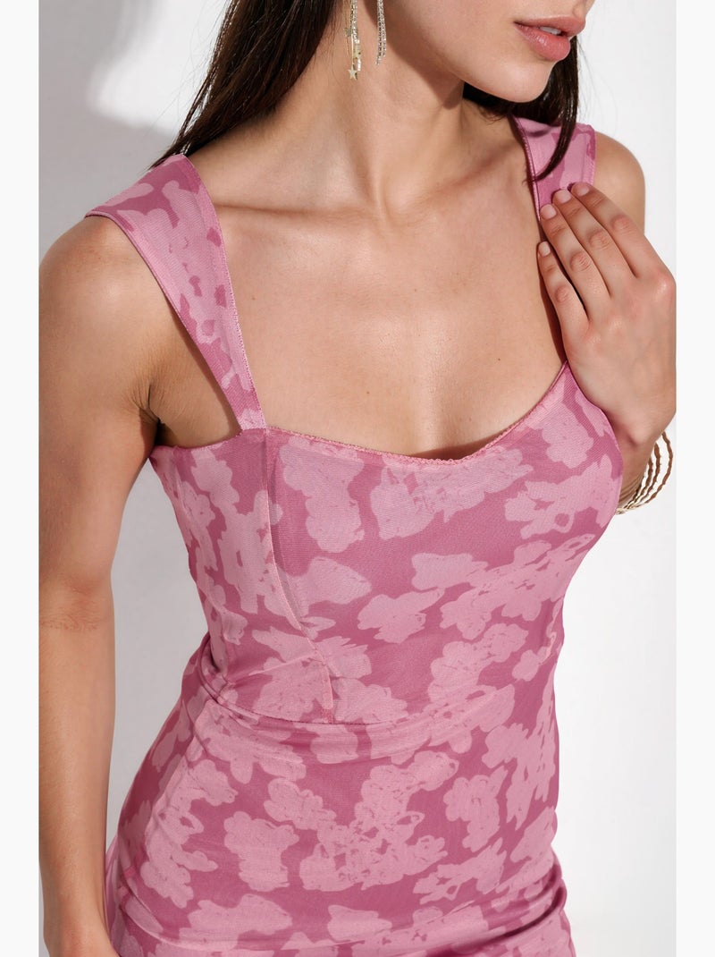Vestido maxi estampado com gola em coração hiccup Rosa doce - Kiabi