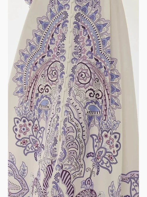 Vestido maxi estampado de manga comprida com cinto hiccup - Kiabi