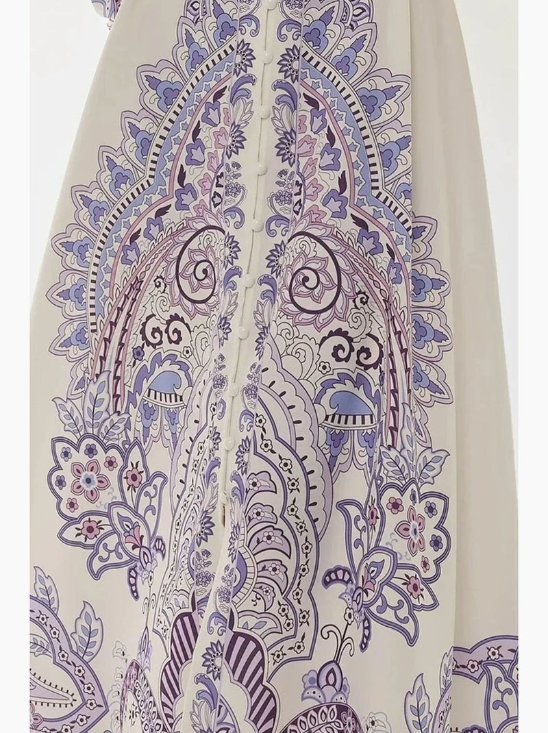 Vestido maxi estampado de manga comprida com cinto hiccup Multicolorido - Kiabi