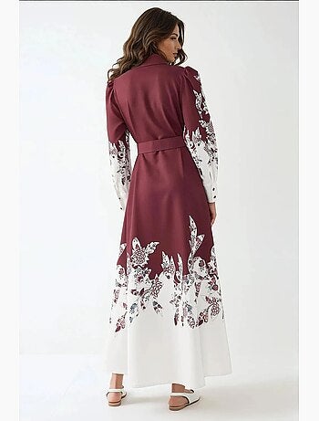 Vestido maxi estampado de manga comprida com cinto hiccup