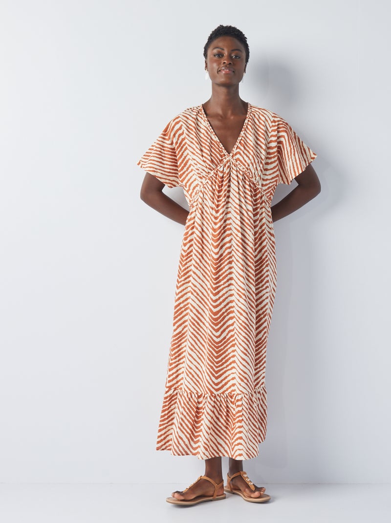 Vestido maxi estampado em voile de algodão BRANCO - Kiabi